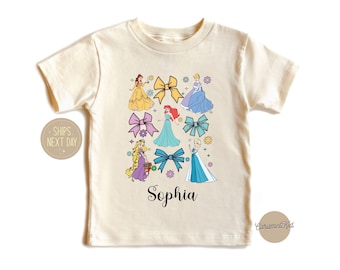 Personalized Watercolor Coquette Bows Disney Princess Shirt, Disney Girl Trip Shirt, Disneyland Princess Birthday Girl, Cinderella Belle