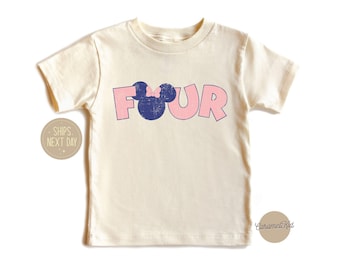 Disney Minnie Four Years Old Birthday Shirt, 4th Birthday Gift, Fourth Birthday Gift, Minimalist Minnie Mouse Toddler Birthday T-Shirt
