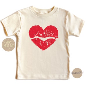 Kiss Me Heart Lips Shirt, Toddler Love Lips Printed Shirt, Kissing Lips Youth Tee, Red Love Lip Teen Shirt, Valentines Day Boy Girl T-shirt