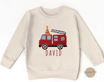 Boy Birthday Sweatshirt, Fire Engine Birthday Sweatshirt, Vehicle Crewneck,Fire Truck Birthday Sweatshirt, Truck Sweatshirt