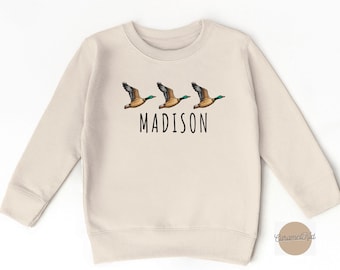 Custom Name Sweatshirt, Personalized Mallard Ducks Kids Sweatshirt, Kids Animal Sweatshirt, Cute Toddler Outfit, Duck Lover Gift