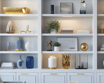 Blue Modern Home Office Bookcase Zoom Background | Professional Virtual Background for Zoom/Videoconferences/Streaming