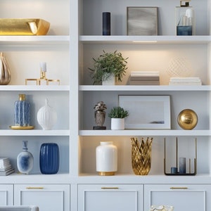 Blue Modern Home Office Bookcase Zoom Background | Professional Virtual Background for Zoom/Videoconferences/Streaming
