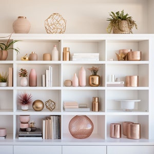 Pink & Gold Boho Chic Shelving Zoom Background | Professional Virtual Background for Zoom/Videoconferences/Streaming