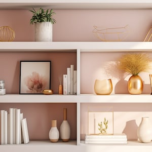 Pink Modern Office Shelves Zoom Background | Professional Virtual Background for Zoom/Videoconferences/Streaming