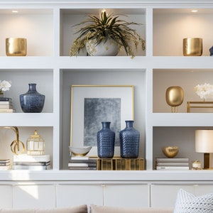 Blue Modern Home Office Shelving Zoom Background | Professional Virtual Background for Zoom/Videoconferences/Streaming
