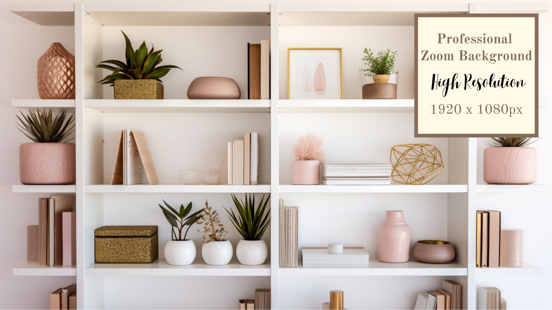 Pink Boho Chic Home Office Shelving Zoom Background Virtual Background