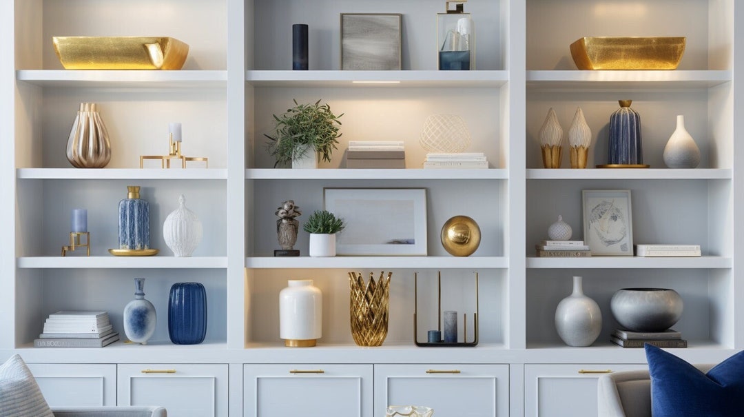 Blue Modern Home Office Bookcase Zoom Background Professional Virtual