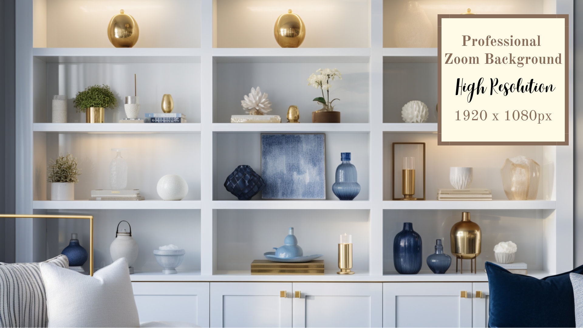 Blue Modern Office Bookcase Zoom Background Professional Virtual