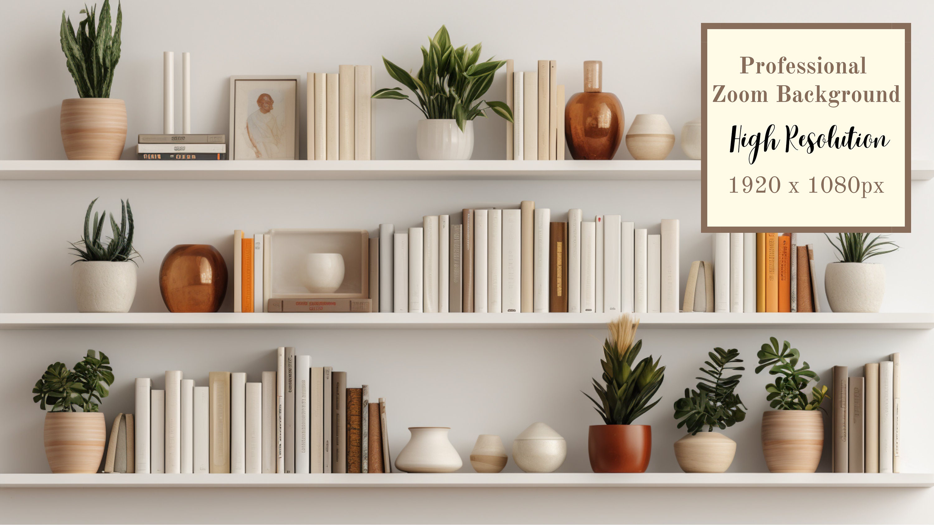 Clean Wall Bookshelf Zoom Background Virtual Background for Zoom