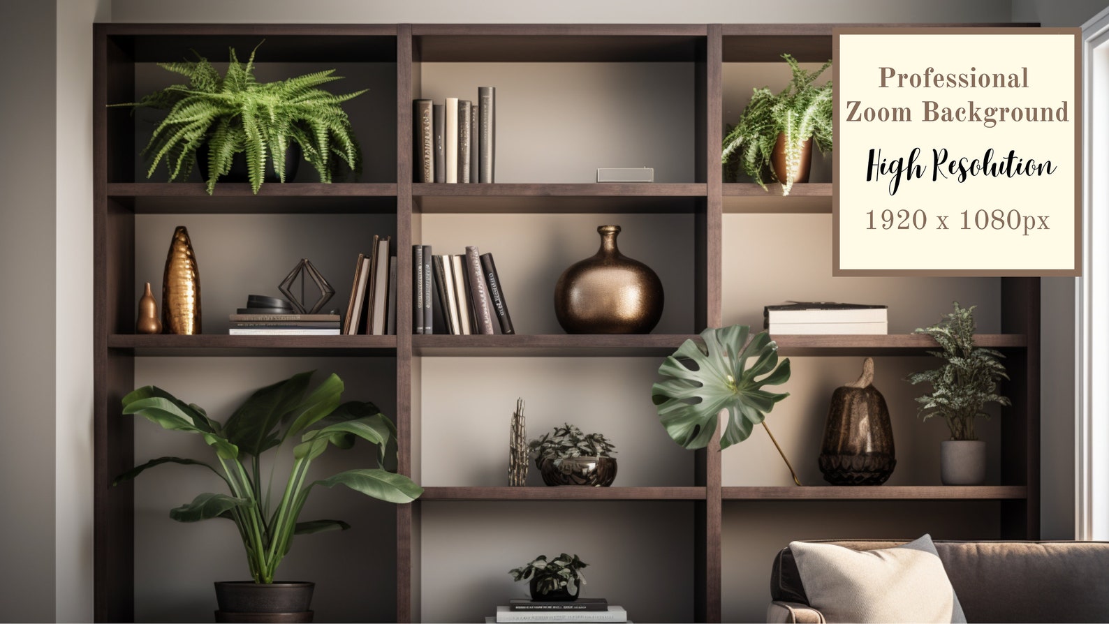 Modern Bookcase Home Office Zoom Background Virtual Background for Zoom