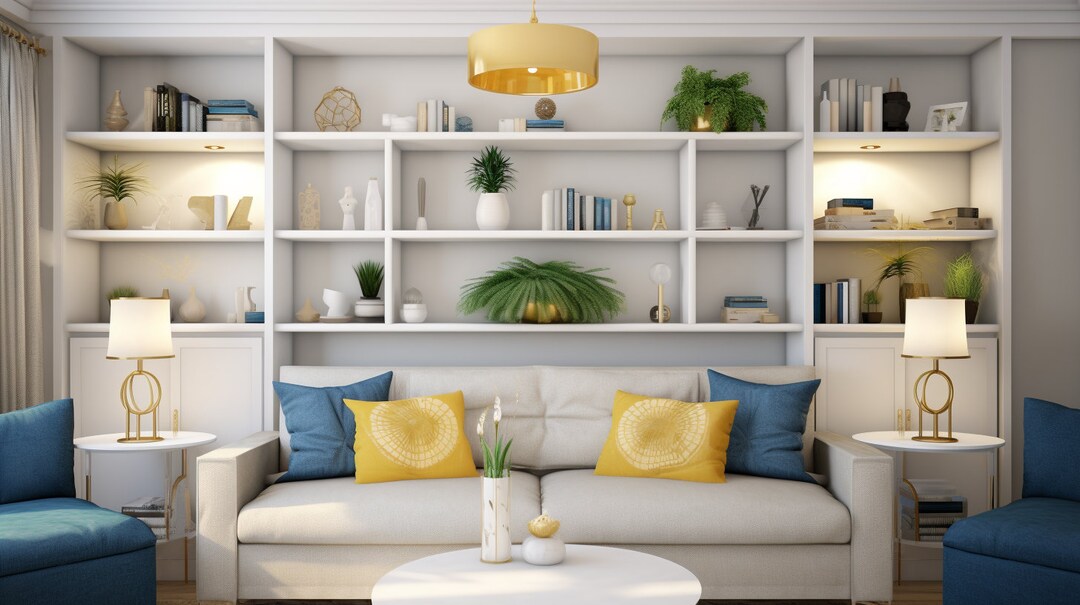 Modern Blue Living Room Zoom Background Virtual Background for Zoom