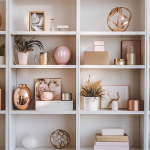 Pink & Gold Boho Chic Bookcase Zoom Background | Professional Virtual Background for Zoom/Videoconferences/Streaming