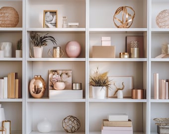 Pink & Gold Boho Chic Bookcase Zoom Background | Professional Virtual Background for Zoom/Videoconferences/Streaming