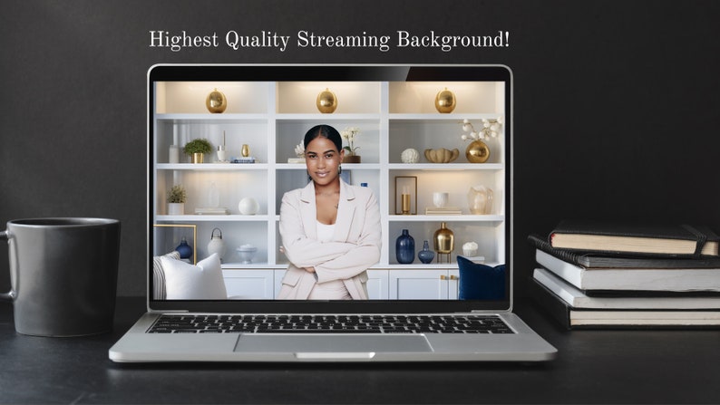 Blue Modern Office Bookcase Zoom Background Professional Virtual