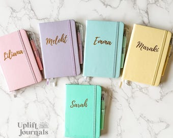 Personalized Mini Pocket Notebook with Pen | Custom Foil Name Journal | Small Faux Leather Journal Gift