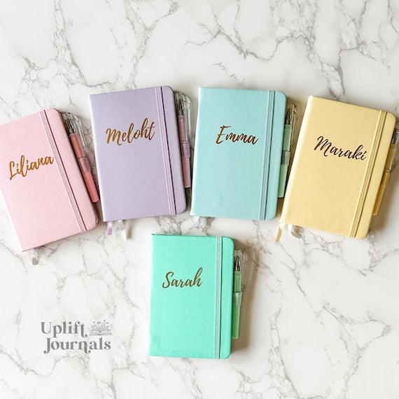 Personalized Mini Pocket Notebook with Pen | Custom Foil Name Journal | Small Faux Leather Journal Gift