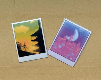 Adesivo impermeabile Polaroid al tramonto giapponese / tramonto di Kyoto, adesivo polaroid, pop cittadino giapponese, Giappone retrò, adesivo per iPad, adesivo per bottiglia d'acqua