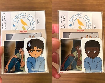 Set di adesivi Anime retrò 3 pezzi / Adesivo in vinile impermeabile, opzioni di tonalità della pelle, anime nero, regalo anime, regalo di festa, imbottitura per calze