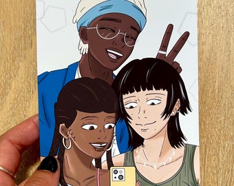 Stampa selfie allo specchio MMOCH 4"x6" / manga originale, arte oc, stampa d'arte anime, migliori amici, personaggi queer, spaccato di vita, selfie allo specchio