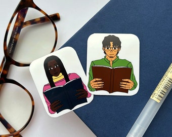 Adesivo impermeabile per lettura anime / studio anime, estetica libresca, personaggi anime neri, lettura, regalo libresco, regalo per i lettori, studio