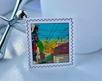 Adesivo timbro Giappone Alba/Tramonto / vinile impermeabile, paesaggio giapponese, adesivo paesaggio urbano giapponese, adesivo per bottiglia d'acqua, adesivo per laptop