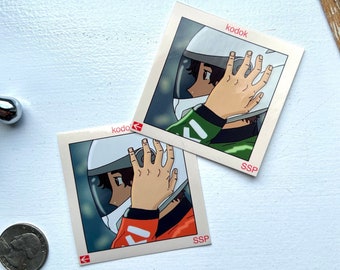 Retro Anime Film Slide / adesivo in vinile impermeabile, motociclista, estetica anime anni '90, anime lofi, adesivo per bottiglia d'acqua, adesivo per laptop
