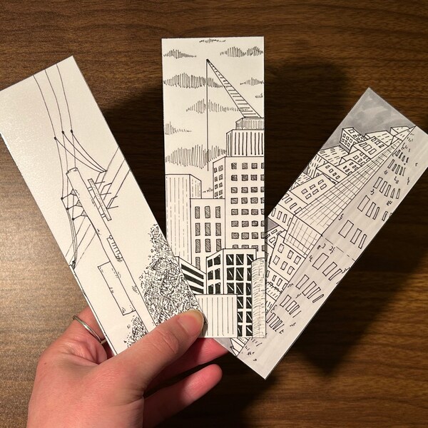 Hand drawn Bookmarks | One of a kind, urban sketching, pen and ink drawing, handmade bookmark, hand drawn bookmark, original artwork