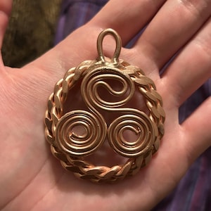 Sacred & Lost Cubit Tensor Ring Triskelion Pendant-144 MHz/177 MHz Tensor Ring Necklace-Copper Triskelion Pendant