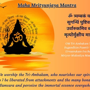 A powerful 'The Maha Mrityunjaya Mantra'! This ancient Sanskrit mantra is chanted for protection, healing, and overcoming the fear of death.