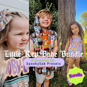 May include: A bundle of children's clothing items, including a hooded top, a romper, and a hair bow. The hooded top features a colorful Halloween-themed print. The text "Little Rep Babe Bundle" is displayed in a decorative font.