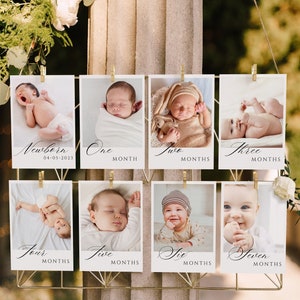 Modern First Birthday Photo Banner Template, Modern Monthly Milestone Photo Cards, Editable 1st Year Monthly Milestone Cards, Photo Garland