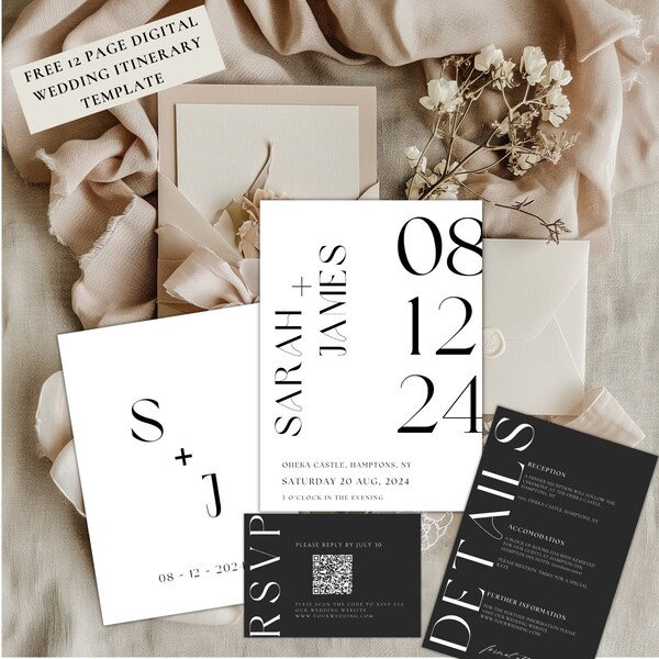 Modern Contemporary Wedding Invitation Suite, Modern Black Invitation Suite, Edgy Wedding Invitation, Minimal Wedding Invitation suite, W8