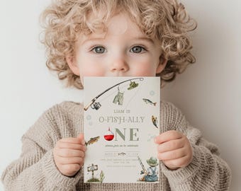 Fishing Birthday Invitation,  Ofishally One Invite, O-fish-ally One 1st Birthday Invite, The Big One, Gone Fishing Birthday Party, Fishing