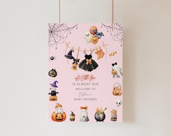 Halloween-Babyparty-Willkommensschild, Ein kleiner Boo ist fast fällig Willkommensschild, Halloween-Geist-Babypartyparty, Willkommensschild, H7