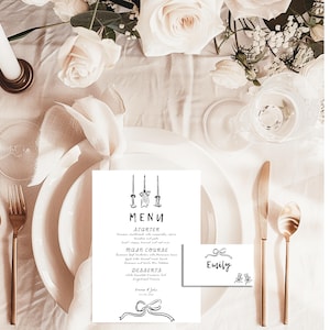 hand drawn Wedding Menu Template, Modern Wedding Menu Template, Hand drawn scribble illustrated Fun Menu, Place Card, Menu Card, M10