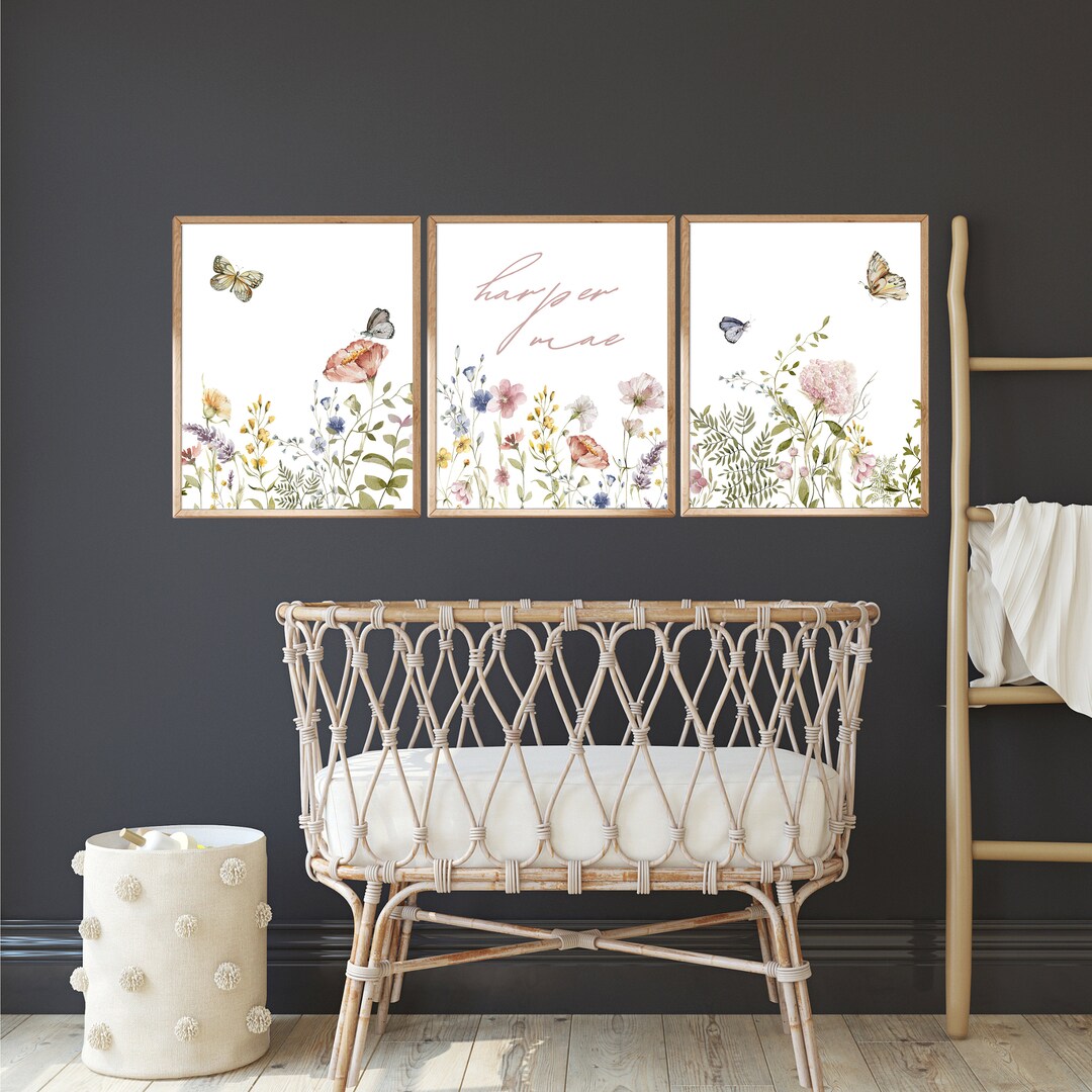 Custom Wildflowers Prints, Floral Nursery Wall Art, Boho Baby Girl ...