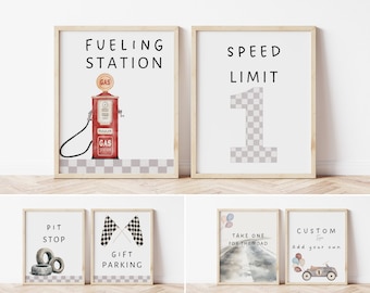 Fast One Race car birthday invitation party signs, Birthday racing party sign, race car table sign, race car party decor, template, B1