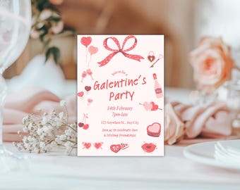 Galentines Party Invitation,  Galentine's Day, Galentines Day Party Invite, Pink Galentines Girls Night, Galentines Brunch, Girls Night, V1