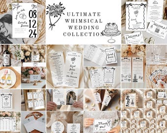 Hand Drawn Wedding Invitation Signs Bundle, Whimsical Wedding Template Bundle, Artsy Wedding Stationery Bundle, Hand Drawn Wedding Suite, H1