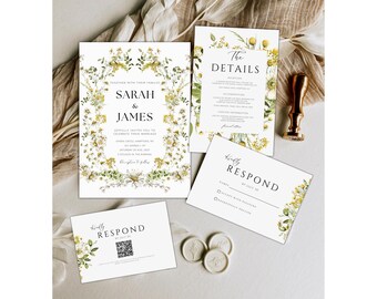 Wildflower Wedding Invitation, Garden Wedding,   Elegant Wildflower Wedding Invite, Printable Boho Floral Invite, Printable Invitation WN2