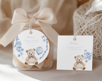 Etichetta per bomboniere "We Can Bearly Wait", etichetta per bomboniere "Baby Shower" con orsetto blu polvere, etichetta per bomboniere "Baby Shower" con orsetto minimalista, etichetta di ringraziamento, BB