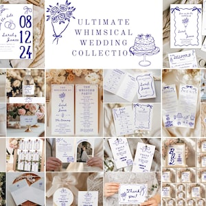 Hand Drawn Wedding Invitation Signs Bundle, Blue Whimsical Wedding Template Bundle, Artsy Wedding Stationery Bundle, Wedding Suite, H1