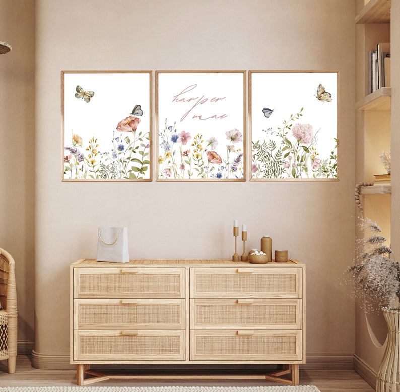 Custom Wildflowers Prints, Floral Nursery Wall Art, Boho Baby Girl ...