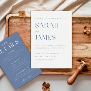 Fun Blue Invite Frame Dusty Blue Modern Wedding Invitation Template Suite, Classic Fun ...