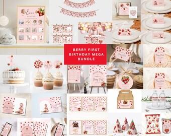 Berry First Birthday Invitation, Berry First Birthday Decorations, Modern Strawberry Invitation, Strawberry 1st Birthday Invite, Birthday,B1