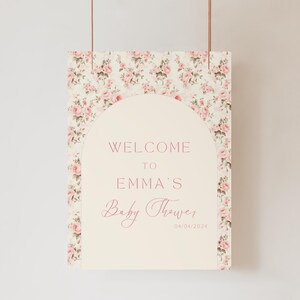 Vintage Pink Rose Toile Bridal Shower Welcome Sign, Editable Pink Bridal Shower, Shabby Chic Bridal Shower, Bridal Shower, D3