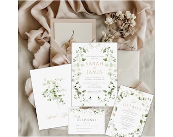 Wildflower Greenery Wedding Invitation, Eucalyptus Floral Wedding Invitation,  Elegant Wildflower Wedding Invite, Garden Wedding, G5