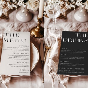 Minimalist Wedding Menu, Modern Wedding Dinner Menu, Elegant Bar Menu Template, Wedding Food Menu, Wedding Bar Menu, Simple Menu, W8