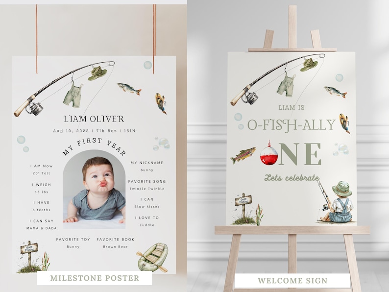 Fishing Birthday Invitation Bundle, Ofishally One Invite, O-fish-ally One 1st Birthday Bundle, The Big One, Gone Fishing Birthday Party Bundle
